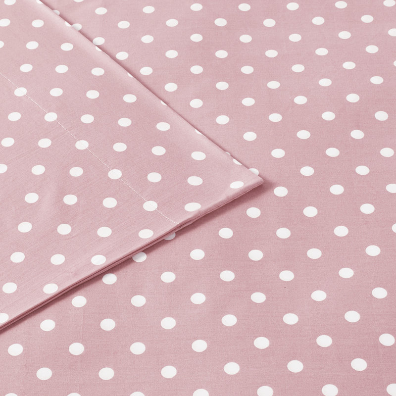 Ensemble de draps 100% coton à pois rose, Taie d'oreiller pour lit simple, Rose