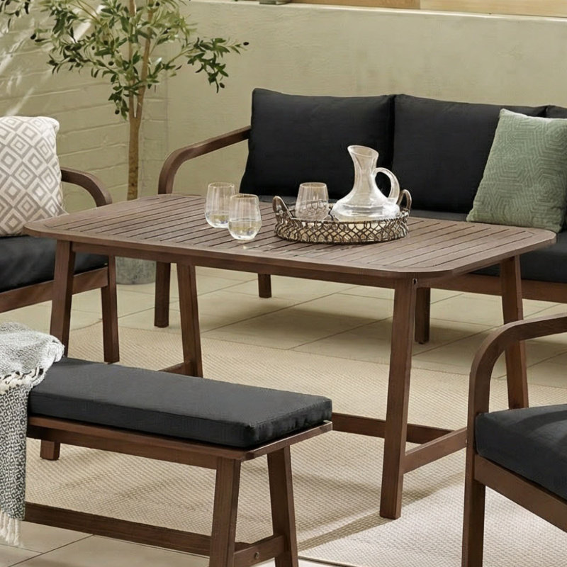 Lydia Wooden 8 Seater Garden Dining Set: Table, 2 Chairs, Sofa & Bench With Cushions - Modern Style, Black