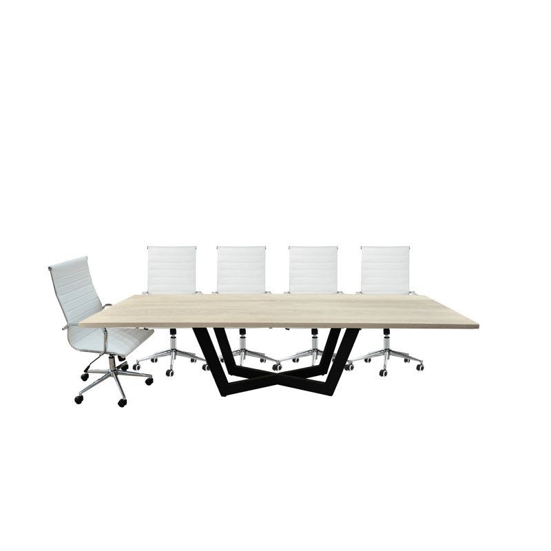 Ziran 96'' Solid Wood Rectangle Conference Table with 10 Chairs, White