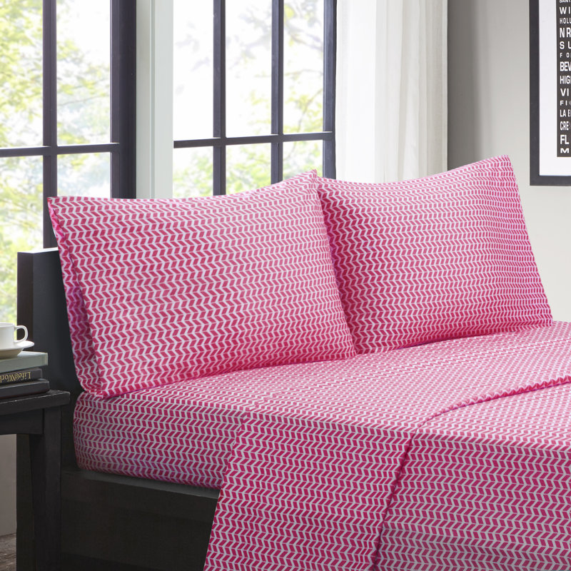 Twin Yellow Chevron Microfiber Wrinkle-Free Sheet Set
