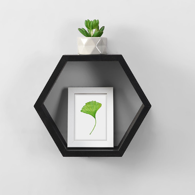 Barayon Hexagon Floating Shelf, Black