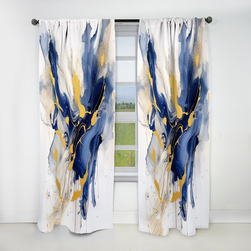 Dark Blue And Gold Strokes IX - Fractals Curtain - Blackout Abstract Curtain - 1 Panels, 52" W x 84" L