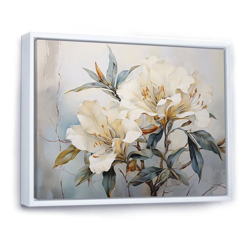 «Graceful Unembellished Rhododendron II», art mural sur toile Rhododendron, Cadre flottant blanc