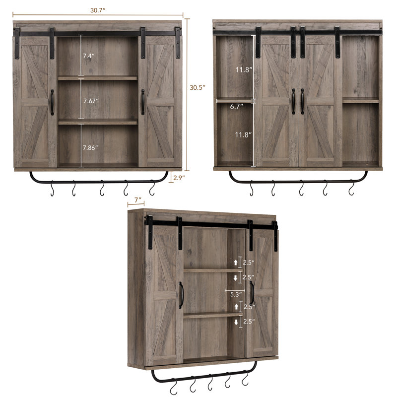 Latanisha 30.7"W Wall Cabinet Suitable, Washed Oak