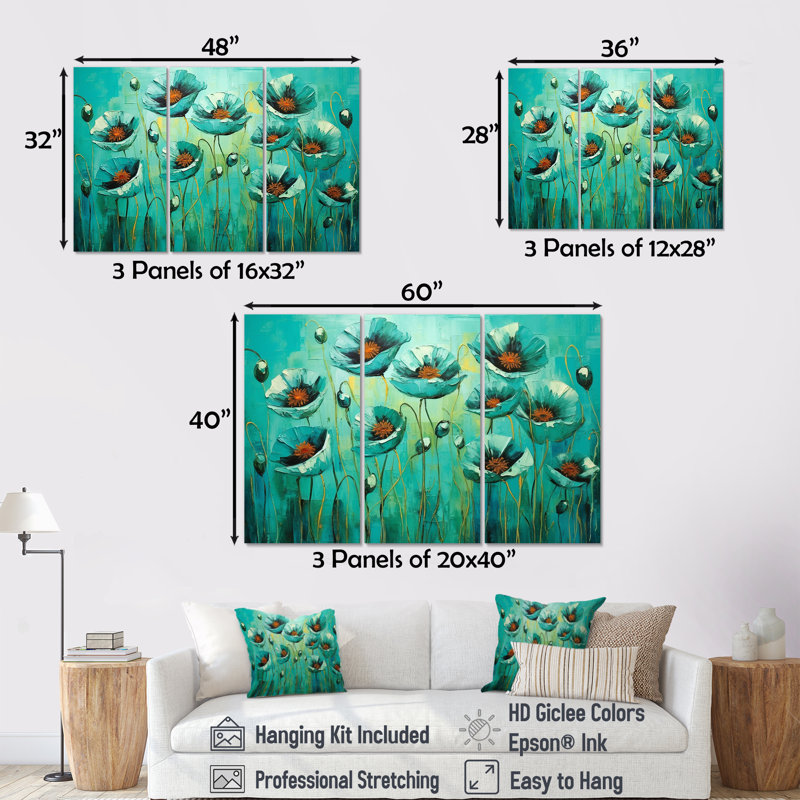 Ensemble de salon Emerald Elegance Poppies In The Breeze I - Poppies Wall Art, H 40 po x l 60 po x P 1 po