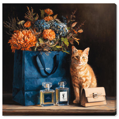 Cat Navy Shopping Bag Fashion Art Canvas Print by Art Remedy