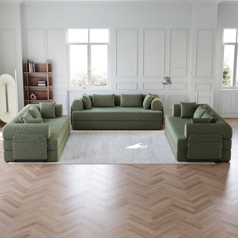 Lit pliant en chenille de 78,7 pouces avec 3 pièces, coussin cylindrique, plancher, sans assemblage, 6 sièges, tissu respirant doux et confortable, matelas convertible à rangement latéral, mousse haute, chenille, poche