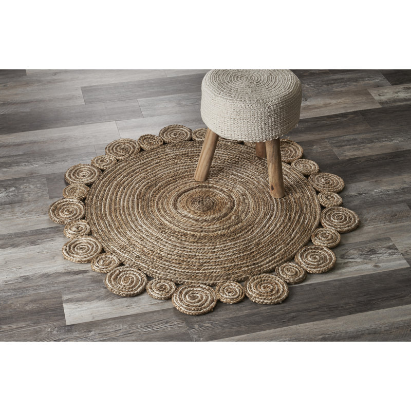 Amaan Modern Farmhouse Natural Fiber Jute Round Indoor Area Rug with Cotton Backing, Round 7'6"