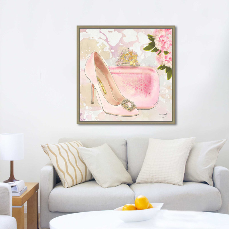 «Pink Shoes (Square)» par Jodi - impression, Cadre flottant champagne, H 27,5 po x l 27,5 po x P 2 po