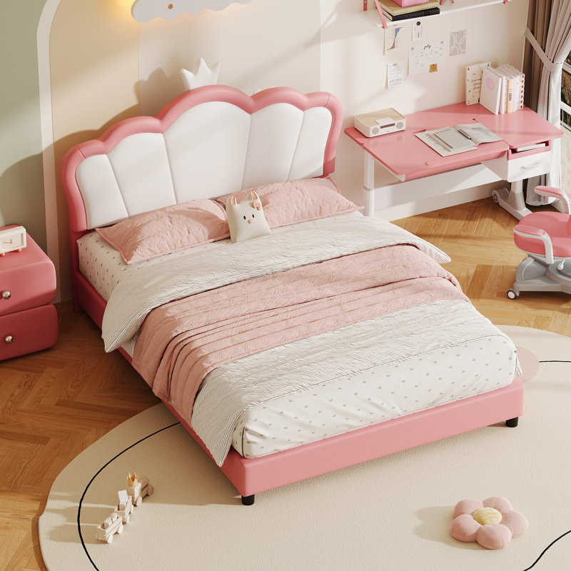 PU Upholstered Bed with Adjustable Headboard, 4ft6