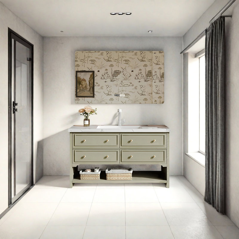 Armoire de salle de bain de style rétro français, H 33,46 po x l 47,24 po x P 21,65 po, Vert clair