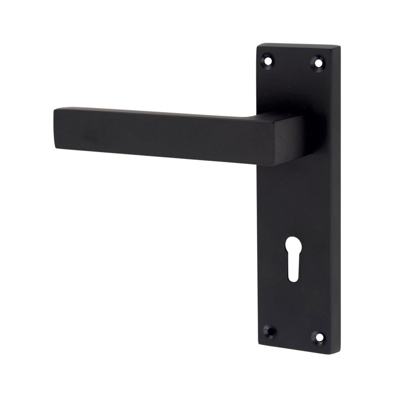  Victorian Straight Delta Door Handles Lever in Matt Black with 3 Lever Lock Set with 1 Pair of 3" Ball Bearing Hinges