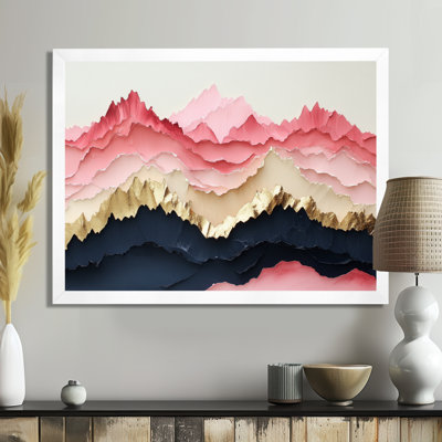 Layered Mountain Reverie II - Pink Modern Boho Picture Framed Wall Art