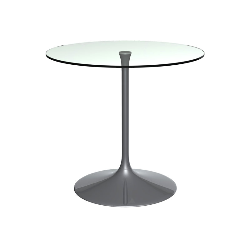 Clarke County Round Glass Top Metal Base Dining Table, Dark Chrome, 74.5cm H x 110cm W x 110cm D