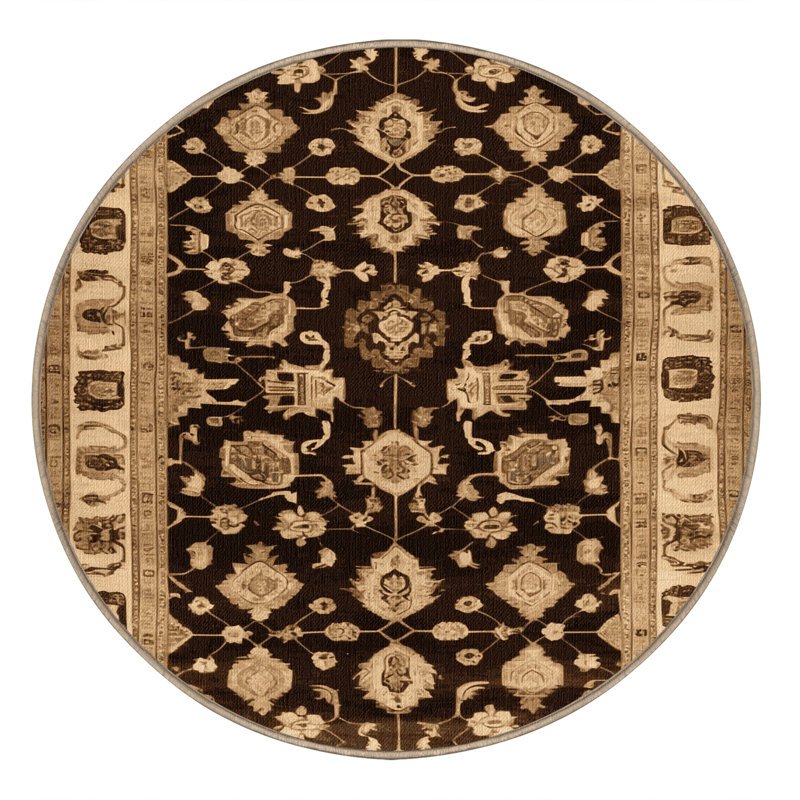 Machine Washable Overdyed Brown Area Rug, Round 3'