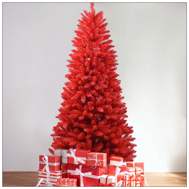 Arbre de Noël - Arbre en PVC rouge pur avec 804 pointes, branches articulées pour une installation facile, support en métal stable, décoration audacieuse des Fêtes