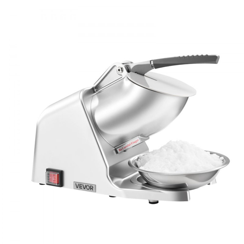 Broyeur à glace pilée, 130 kg/h, machine à granita électrique à 4 lames, 300 W, 2000 tr/min, pour usage domestique et professionnel, en acier inoxydable avec bol et couvercle, couleur argent.