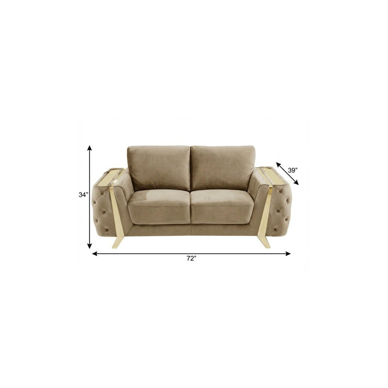 Causeuse en velours beige et doré 72 po Gracie Mills