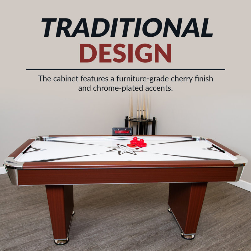Table de hockey pneumatique de 6 pi Hathaway Midtown pour salle de jeux familiale - pointage électronique à DEL, ventilateur puissant, pieds de piédestal renforcés, capuchons de coin plaqués chrome, butoirs et rondelles - fini cerisier