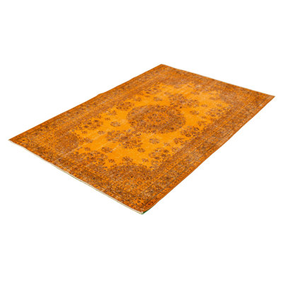 Overdyed One-of-a-Kind 5'2'' x 8'5'' 1980s Rectangle Wool Area Rug in Yellow