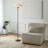 Roswell Torchiere Floor Lamp - Matte Black, Walnut, Washi Linen Shade, Black Marble Base, Dimmer Switch