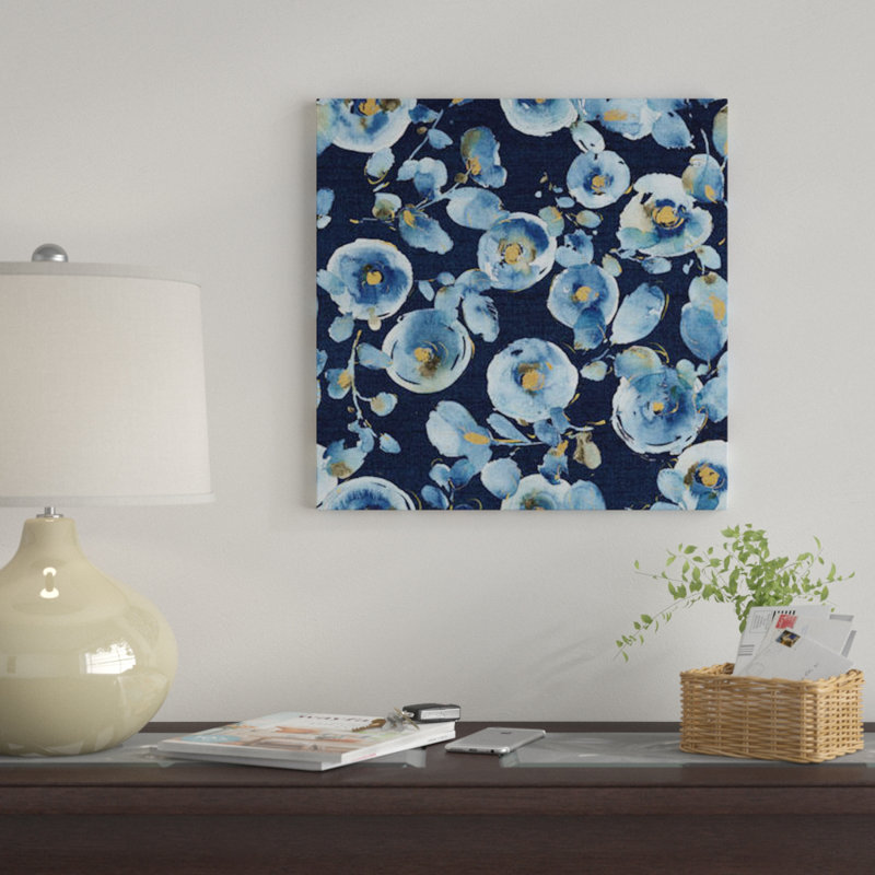 « indigold », reproduction d’art indigo sur toile, H 37 po x l 37 po x P 1,5 po, Pas de tapis, Toile avec cadre noir