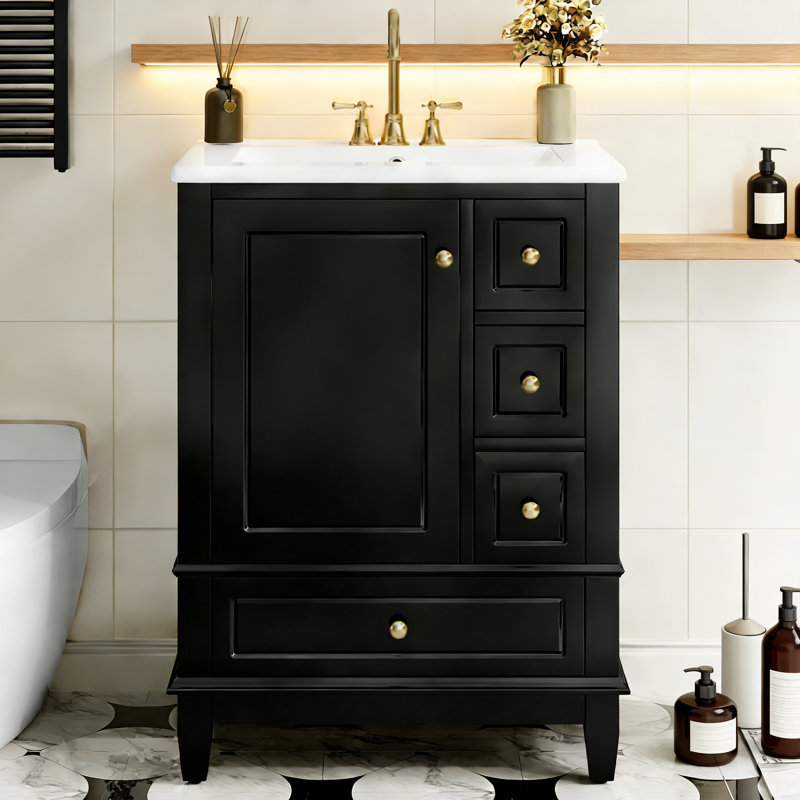 24 inch bathroom vanity with Integrated Ceramic Sink and Spacious Storage Perfect for Small Bathrooms and Guest Rooms, Black