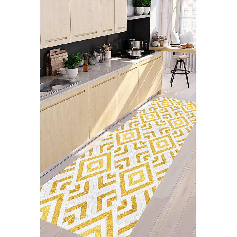 Caren Non-Slip Geometric Doormat, Runner 66 x 250cm