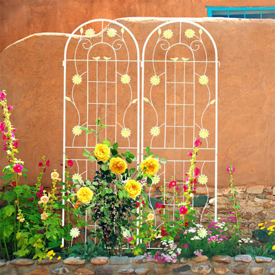 2 Pack Metal Garden Trellis 71" X 19.7" Rustproof Trellis For Climbing Plants Outdoor Flower Support Cream