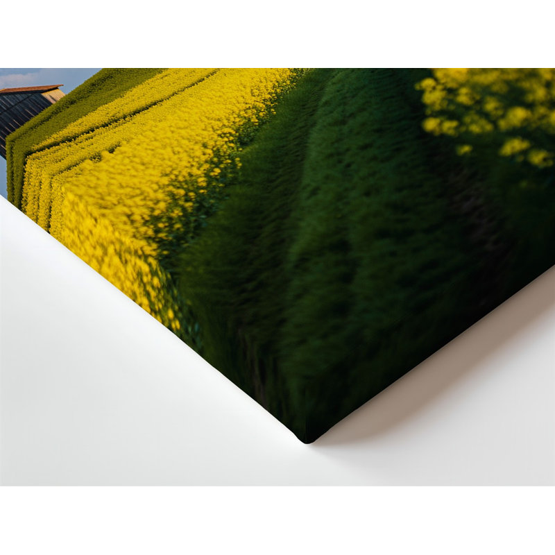 Toile, "Un paysage pittoresque avec un vaste champ de fleurs jaunes vibrantes", H 20 po x l 16 po