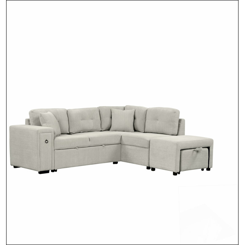 Canapé-lit modulaire en L 86,6 po avec canapé-lit coulissant et repose-pieds mobile, Beige