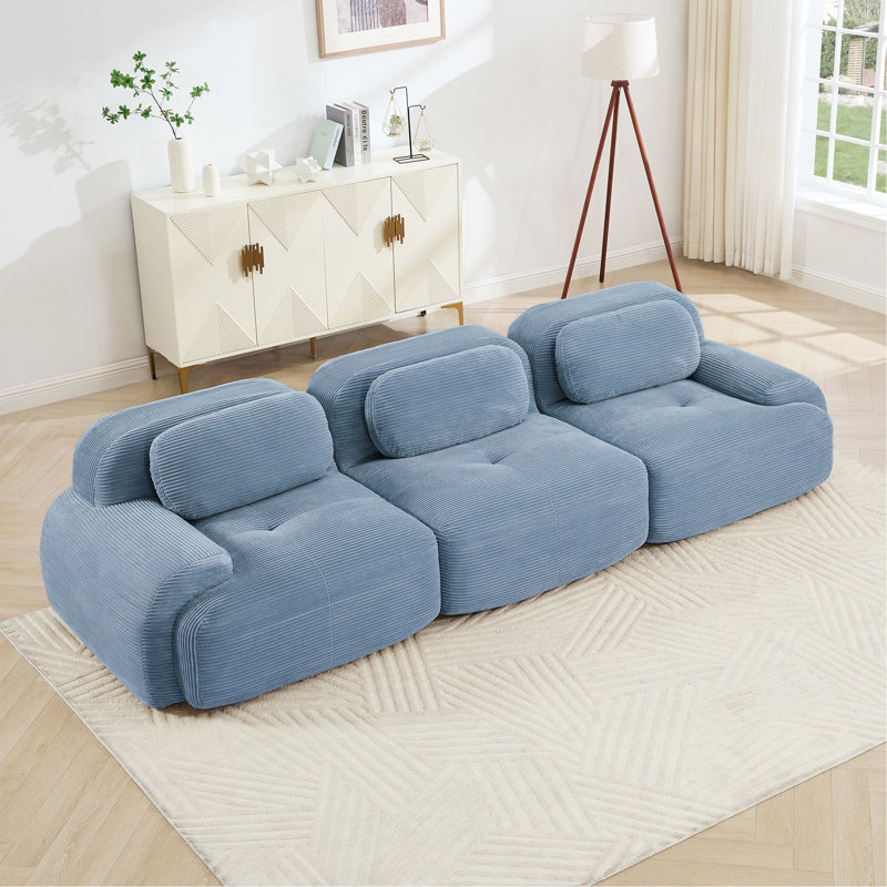 Canapé 3 places Premiumcorduroy, H 27,5 po x l 116,1 po x P 40,5 po, 3, Bleu