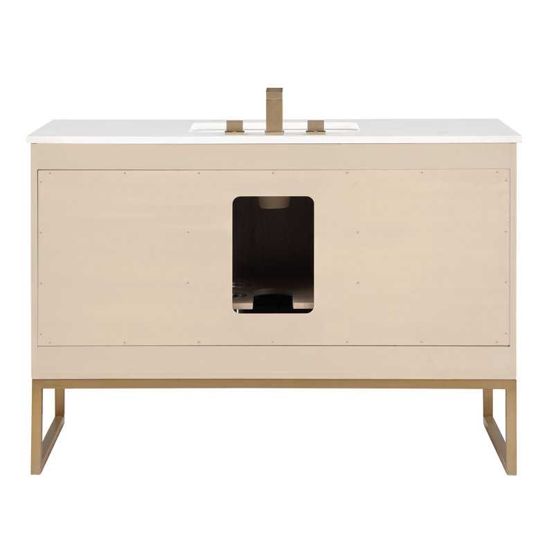 Markham 48'' W Single Vanity, Universal Calacatta Quartz, Cashmere Gray, Satin Brass
