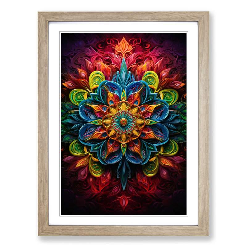 Mandala Neo-Plasticism No.2 - Single Picture Frame Print on Wood, 46cm H x 34cm W x 2cm D, Oak