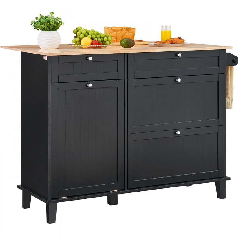 Black Rubberwood Top Kitchen Island Cart with Storage