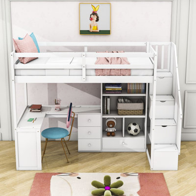Haizley Kids Twin Loft Bed with Drawers