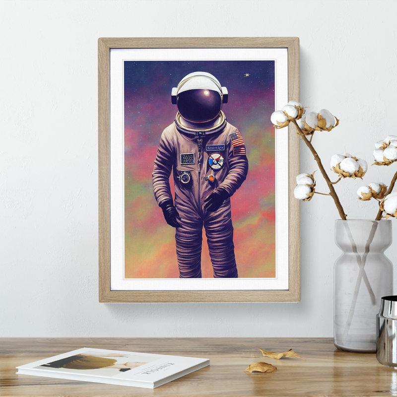 View Of An Astronaut - Single Picture Frame Print, 64cm H x 46cm W, Oak