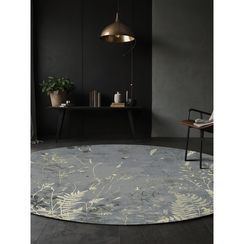 Tapis gris lavable à la machine, Rond 8 pi
