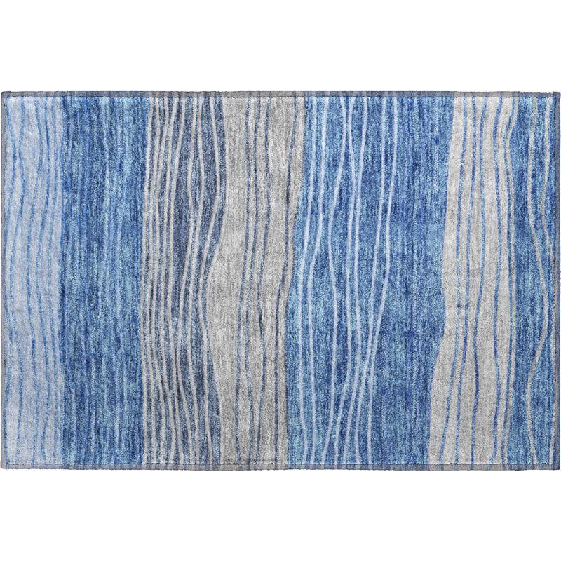 Premium Machine Washable Tweedy Blue Rug, Rectangle 1'8" x 2'6"