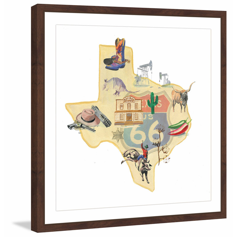 Large Framed Texas State Map Print on Canvas