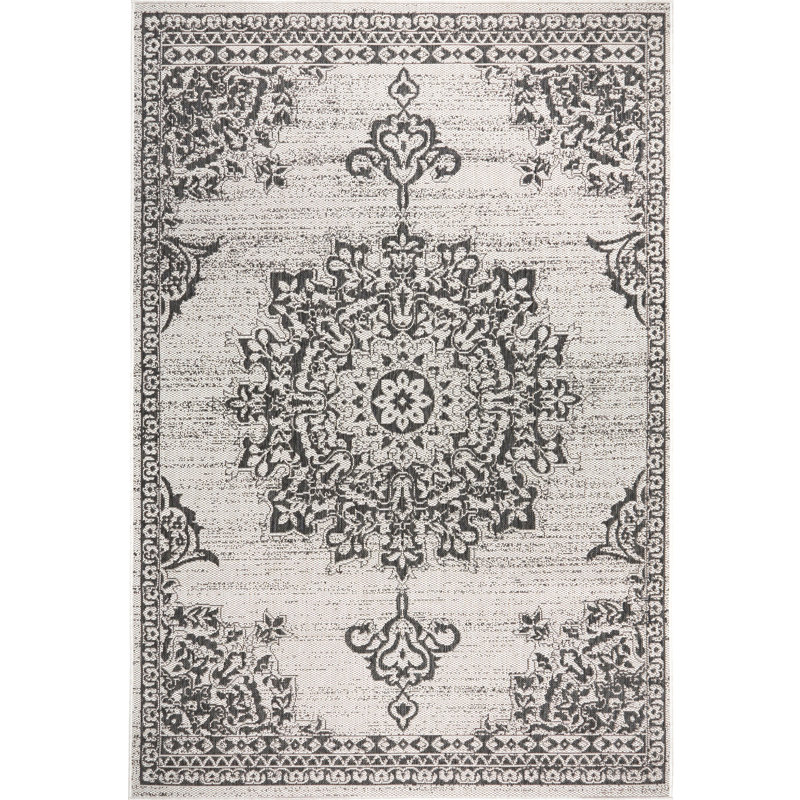 Nicole Miller Medallion Oriental Gray/Black Indoor/Outdoor Area Rug, Rectangle 3'11" x 5'2"