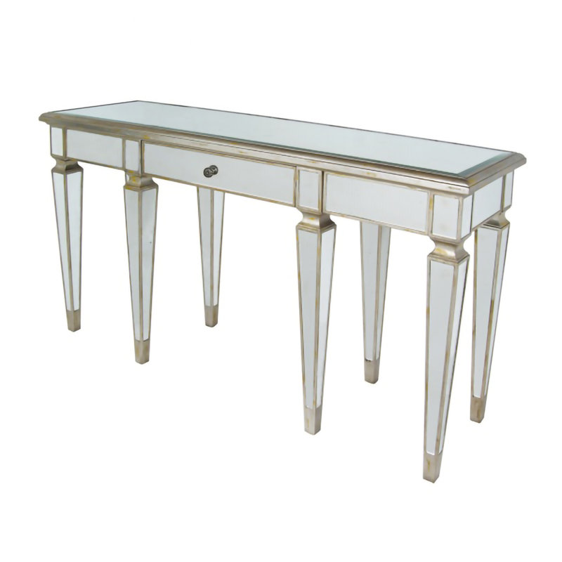 Eight Legs Mirror Console Table With A Drawer And Wood Trim