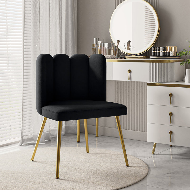 Yorba 23.6" W Velvet Side Chair with Tufted Back, Black Velvet