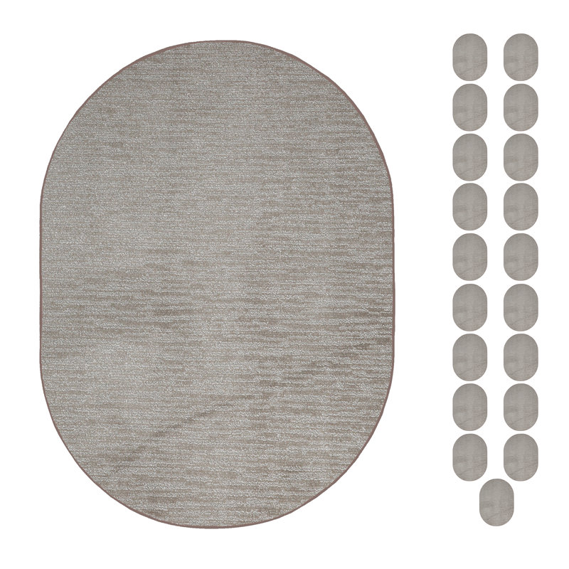 Ensemble de tapis en polyester de couleur unie touffetés à la machine, Ovale 2 pi x 3 pi