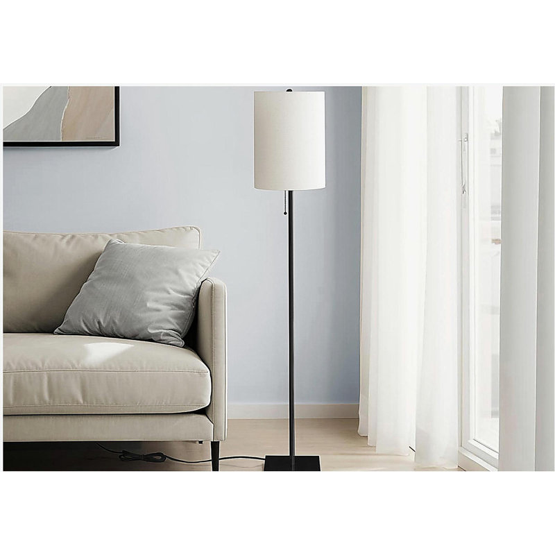 Éclairage, 62 pouces de haut, métal noir, abat-jour ivoire / crème, style moderne