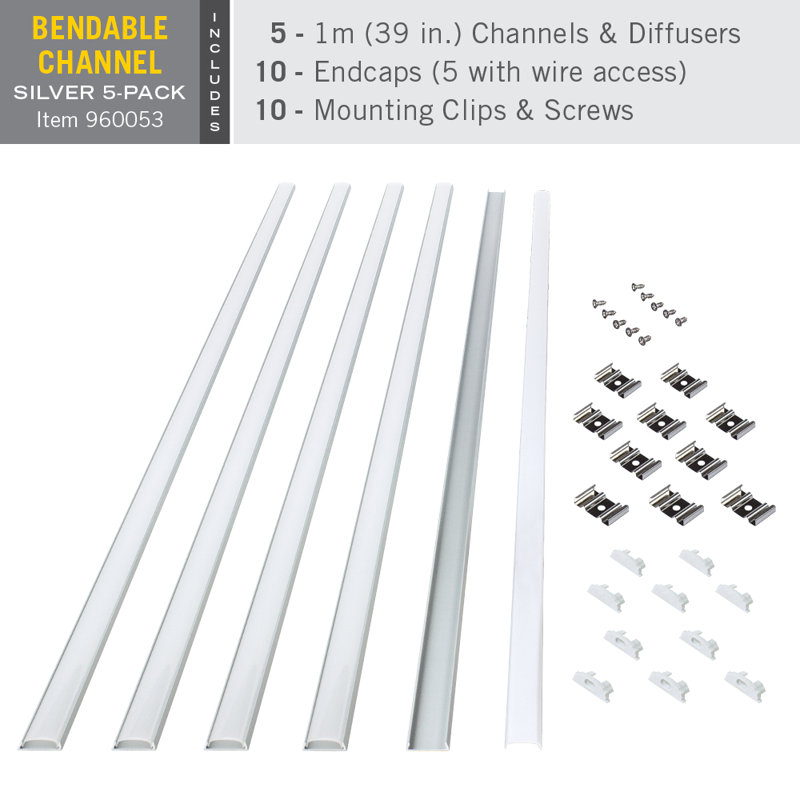 LED Tape Light Mounting Channel, Bendable Surface Mount, Silver