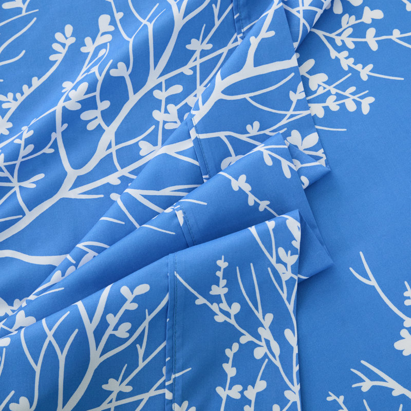 Microfiber Floral Sheet Set, Light Blue, King Sheet Set + 1 Fitted Sheet + 2 Pillowcases