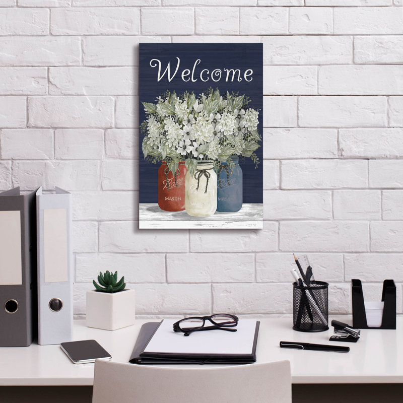  «Welcome Red, White & Blue Jar Trio» par Cindy Jacobs, art mural sur toile, 12 po x 18 po