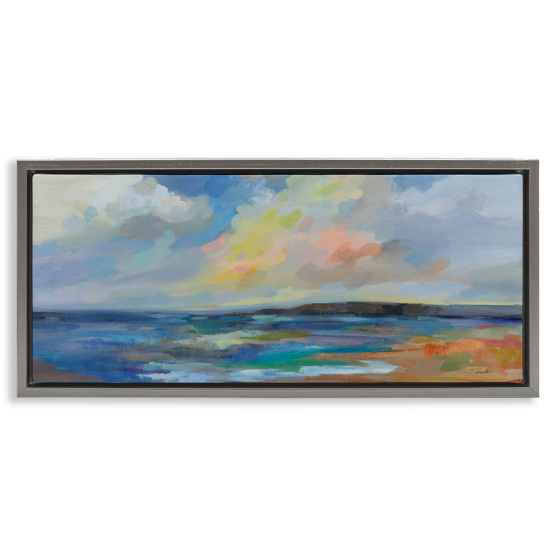 «Ocean Beach Sunset Floater» par Silvia Vassileva, Cadre flottant gris lustré, H 14 po x l 31 po