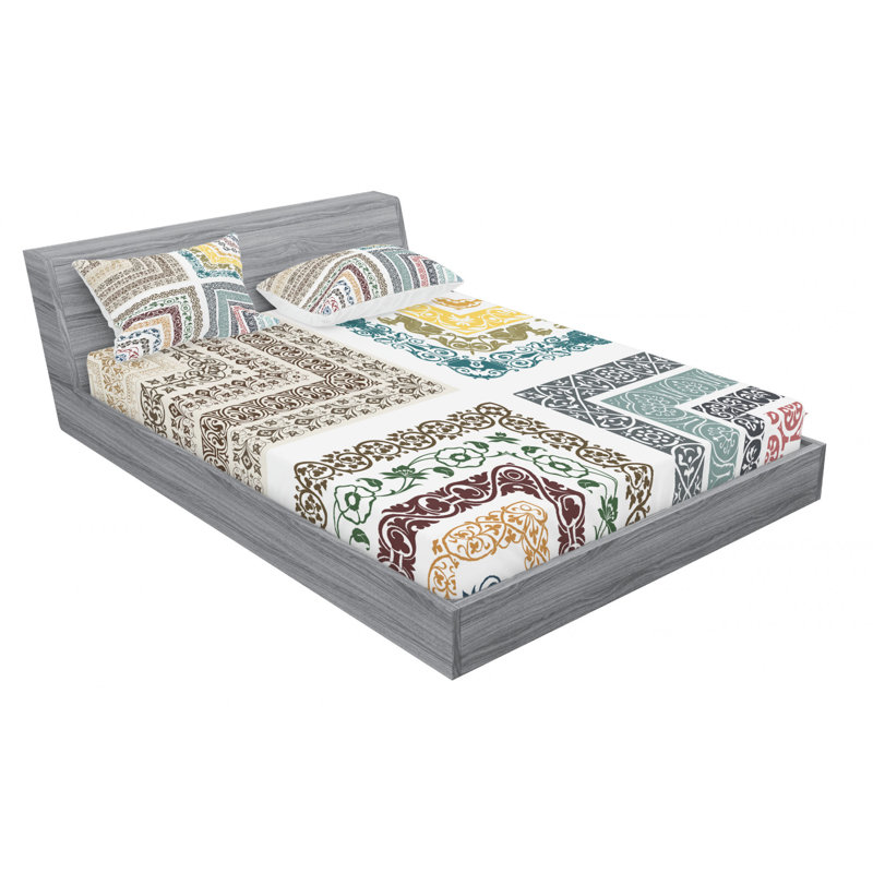 Microfiber Floral Sheet Set, Queen Sheet Set with Fitted Sheet